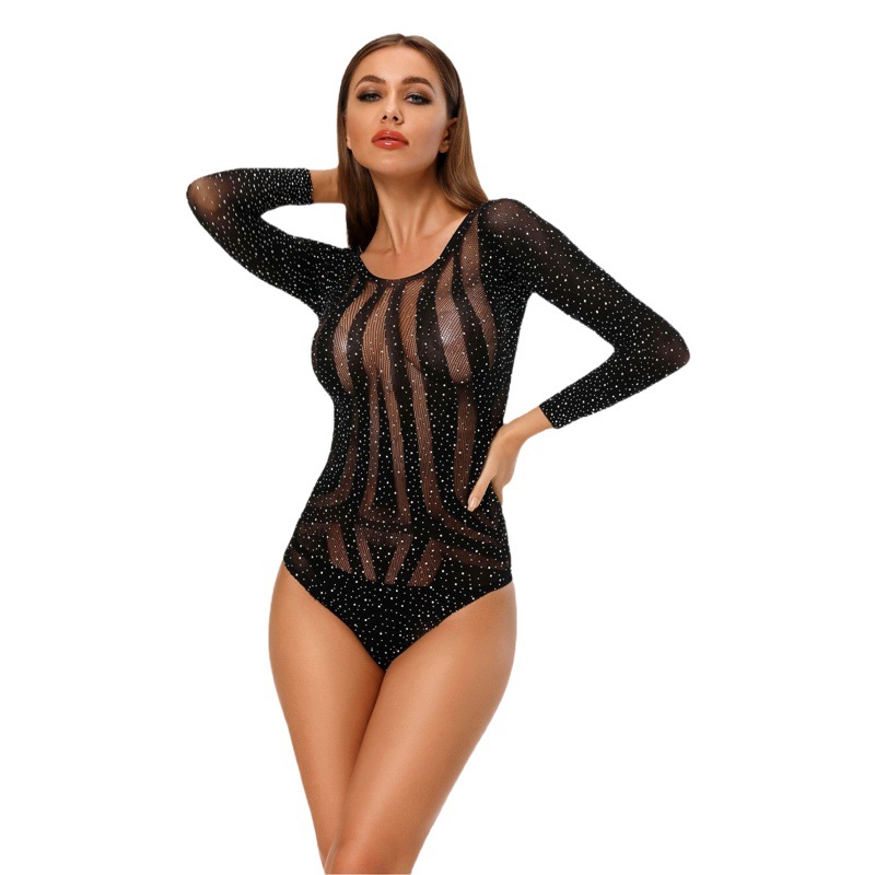 Cross-border New Hot Drilling Jumpsuit European and American Backless Sexy Underwear Hollow One-piece Mesh Sexy Mesh Jacquard Clothes