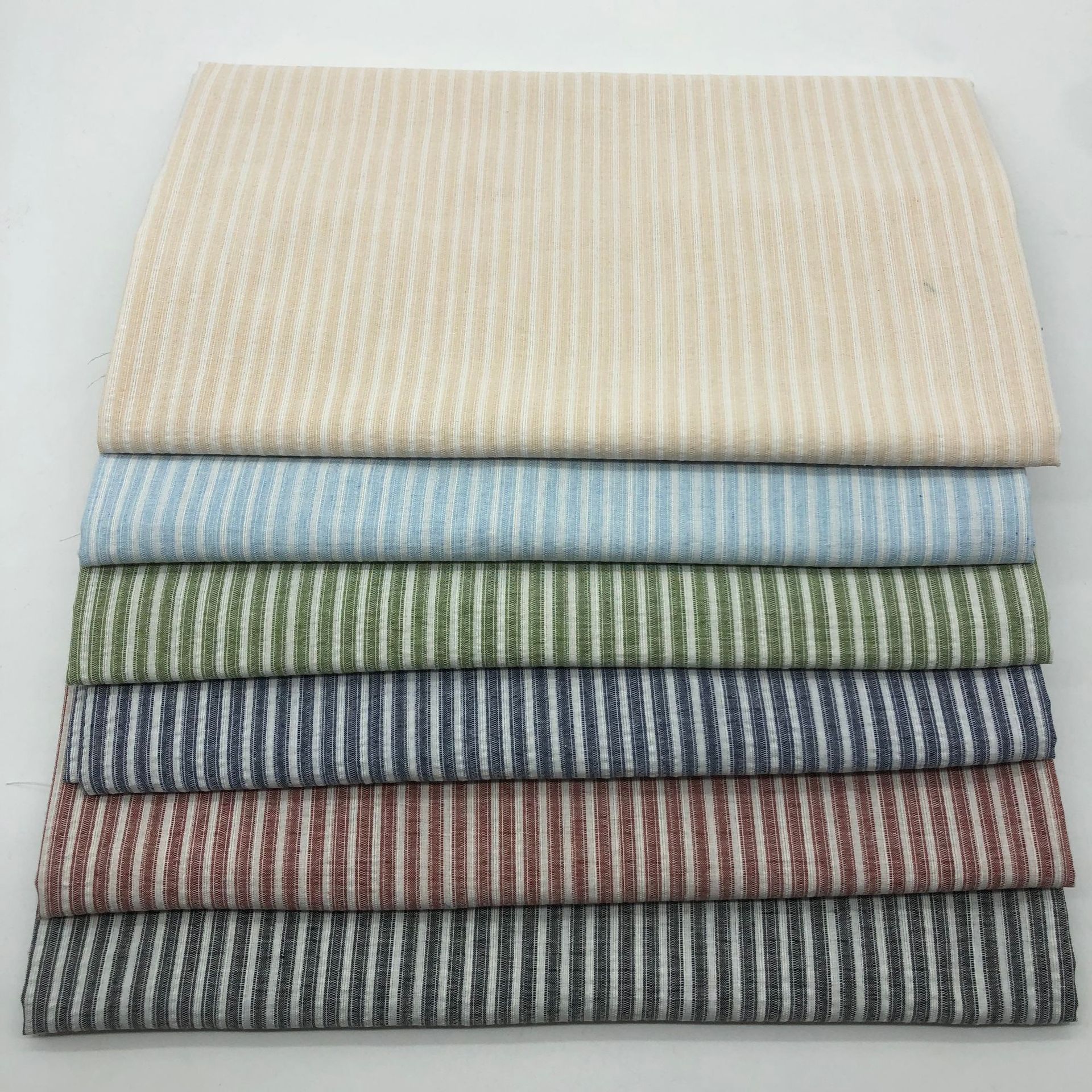 Slub polyester cotton yarn striped fabric spring and summer women's shirt dress sunrise plaid striped fabric in stock