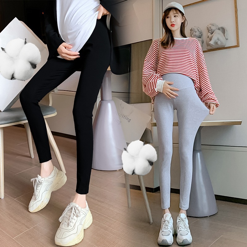 Picture of Pregnant women's pants spring and autumn leggings belly support pants adjustable solid color thin Korean style pregnant women's cropped pants skinny pants