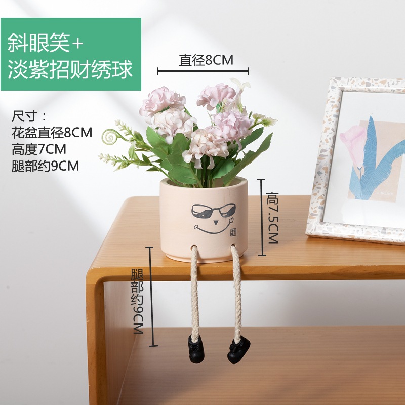 Picture of Creative Expression Hanging Feet Doll Ceramic Flower Pot Artificial Flower Potted Plant Green Plant Indoor Balcony Desktop Decoration Crafts