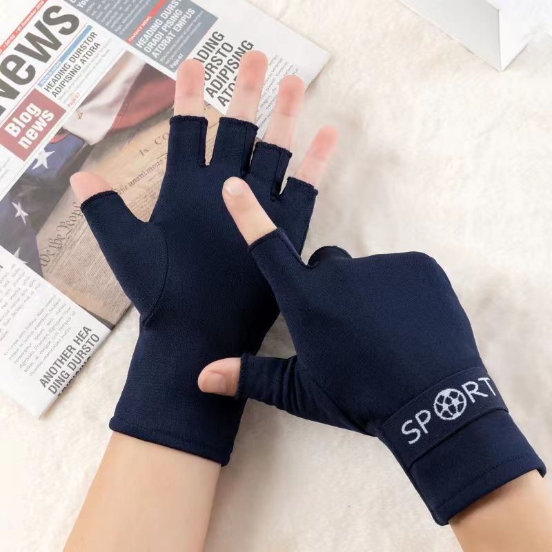 Autumn and Winter half finger gloves men's cold-proof warm thin velvet outdoor exposed five finger riding work gloves touch screen men's thin