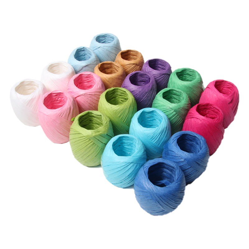 Factory Direct Wholesale Pure Wood Pulp Paper Rope Egg Roll Gift Packaging Pattern DIY Raffia Grass Ball 20.1m Rolls