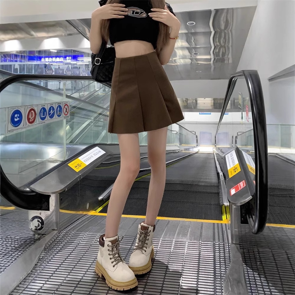 plus size Hip Covering Pleated Skirt Women's chubby girl Autumn New High Waist Elegant Skirt All-match Slimming A- line Short Skirt