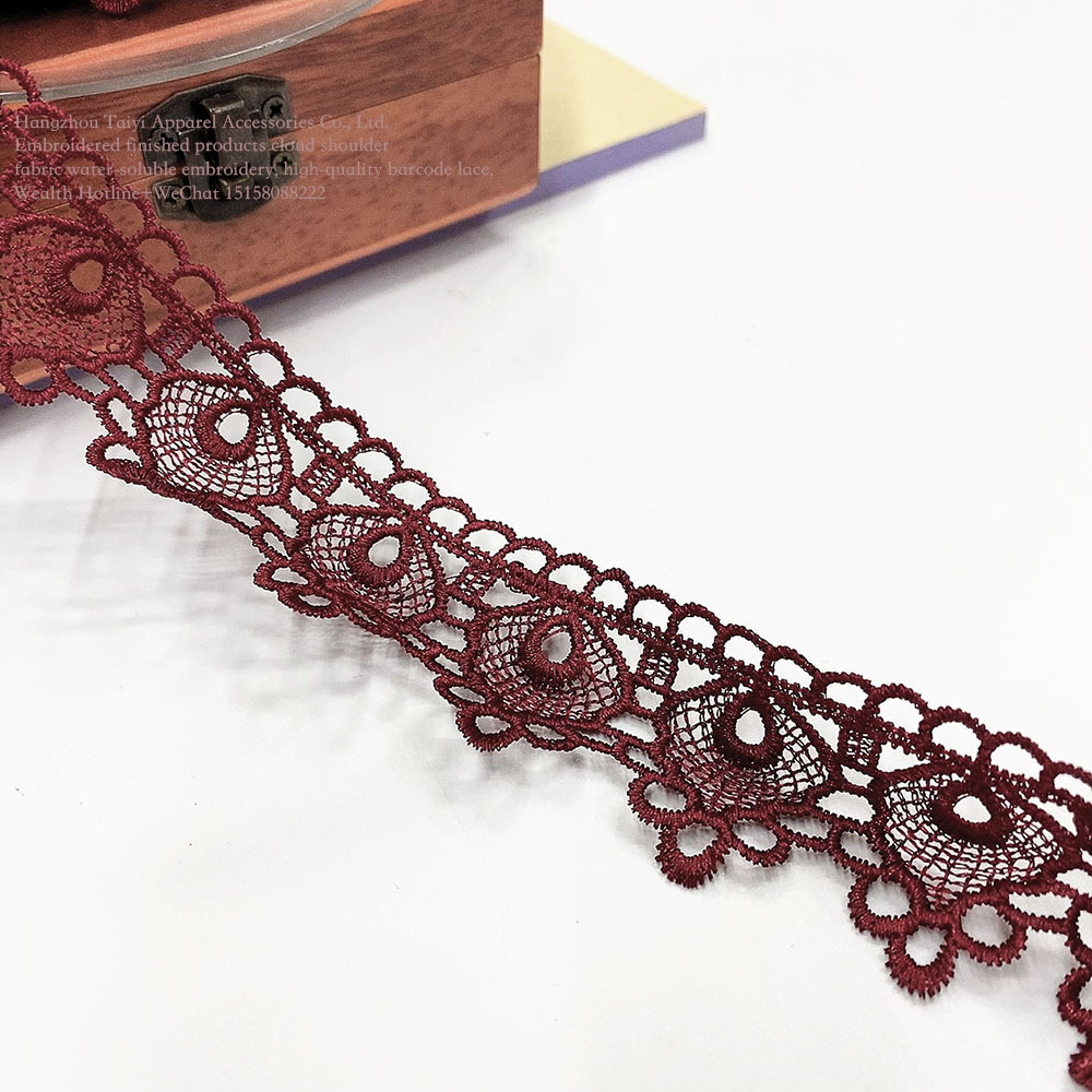 3.5cm good things cheongsam dress wine red soft water soluble embroidery bar code lace