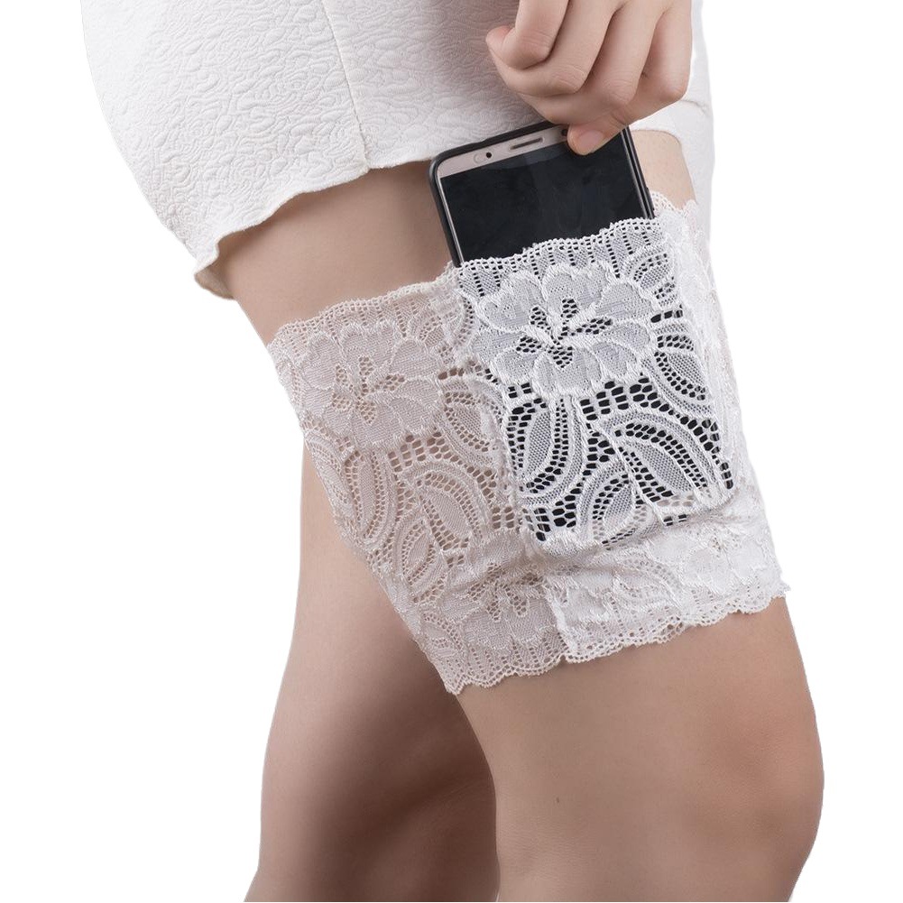 European and American Popular Lace Socks Non-Slip Thigh Mobile Phone Bag Women's Garter Flap Pocket Pants