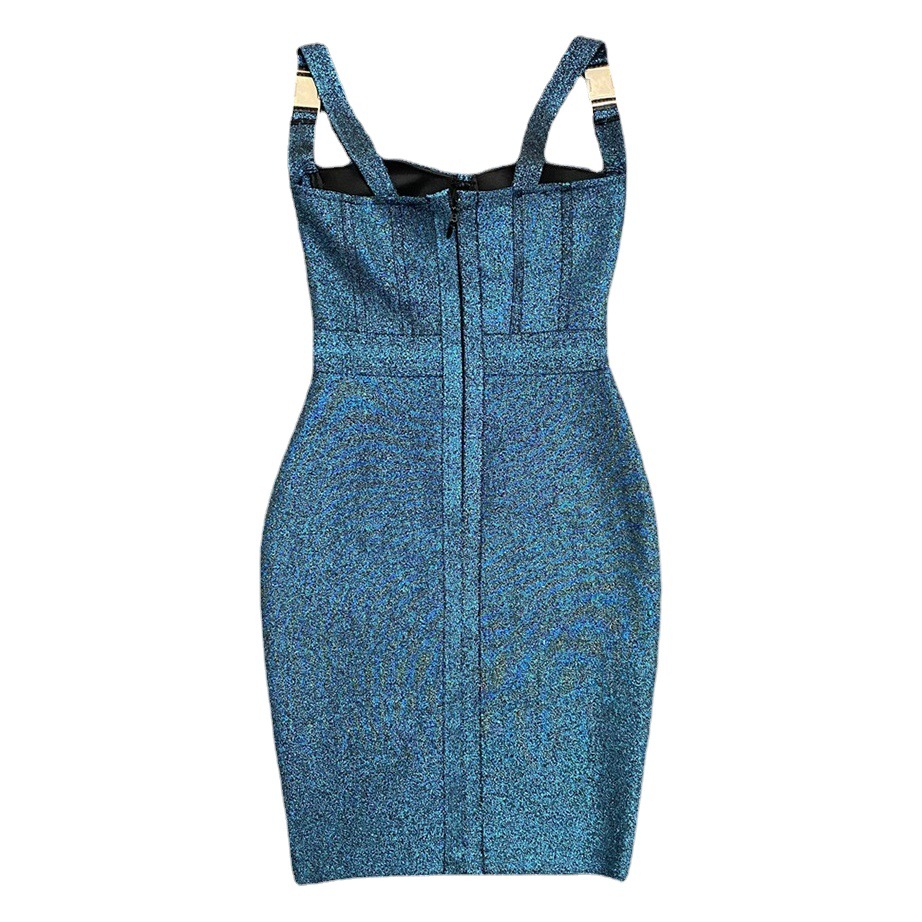 In stock version 2023 new European and American fashion sexy women's sling V-neck high waist elastic slim bandage dress