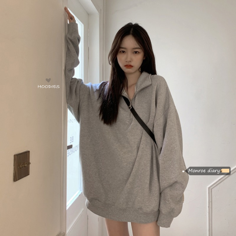 Grey Sweater Women's Winter 2022 New Lazy Style polo Collar Lapel Loose Mid-Length Casual College Style Sweater