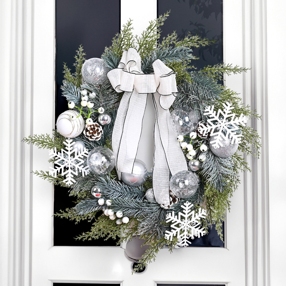 Christmas decorations 50cm simulation pine needles pine cones bow wreath door hanging window layout rattan ring Christmas wreath
