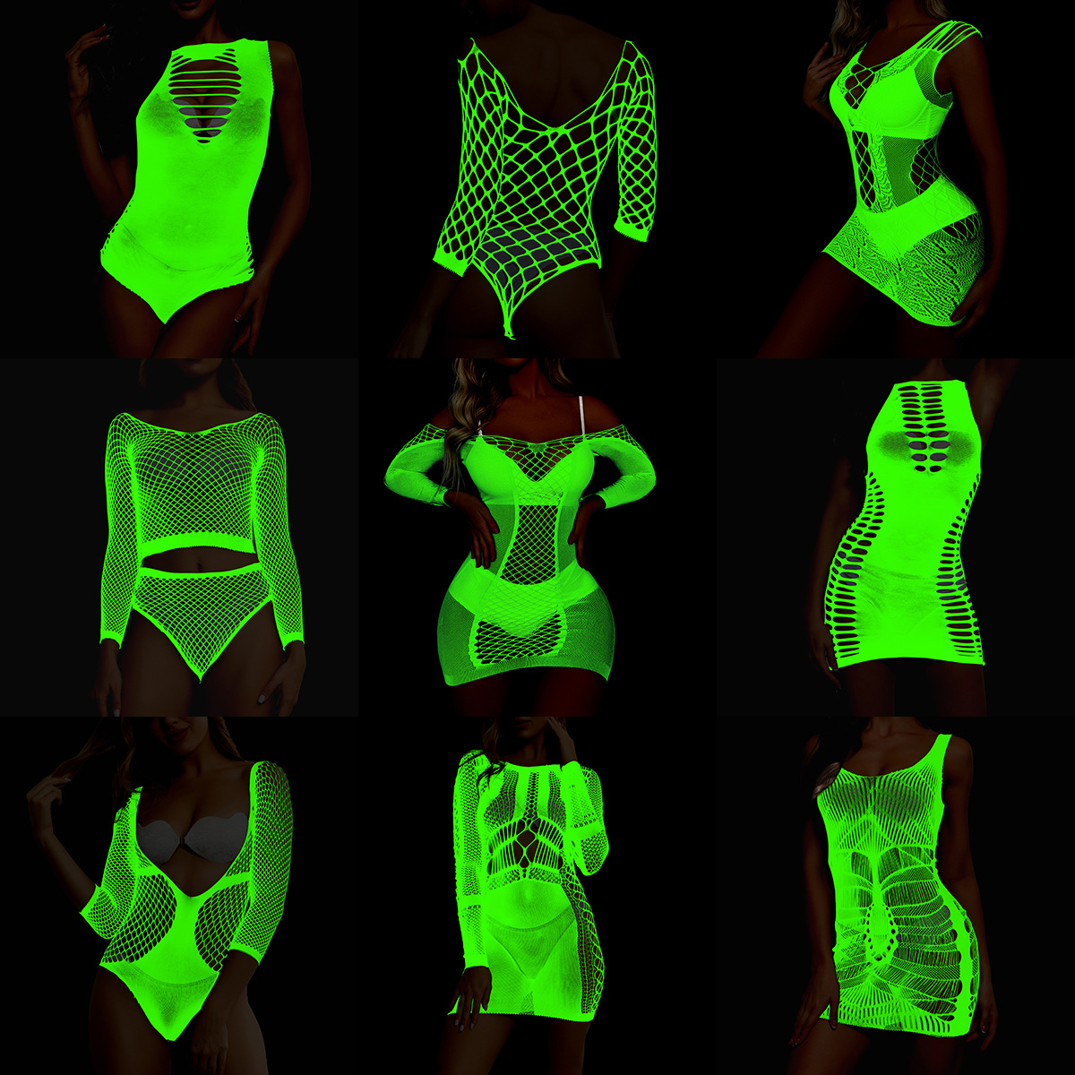Sexy lingerie European and American cross-border luminous mesh clothing fluorescent nightdress sling slimming sexy luminous sling underwear hollow out