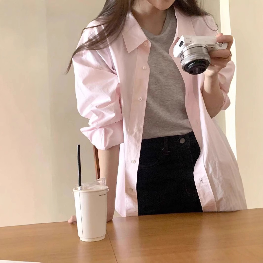 Cotton Pocket Korean Loose Long Sleeve Shirt Women's Spring and Summer 2025 New Solid Color Design Elegant Shirt