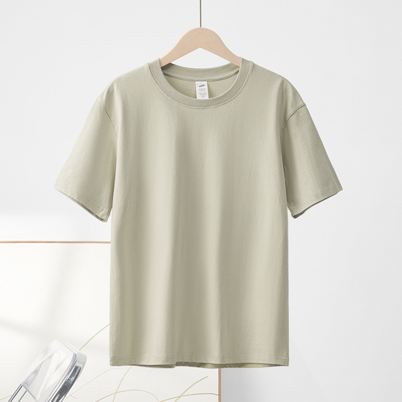 Picture of Japanese Style 230g Pure Cotton Short-Sleeved T-Shirt Women's Right Shoulder Round Neck Top Pure Color Half-Sleeved Bottoming Shirt Clothes Men's Wholesale