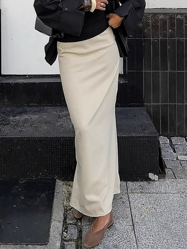 Spring and Summer Fashion New High Waist Pure Cotton Slit Slim Hip Skirt 2025 European and American Cross-Border Wholesale Long Skirt for Women