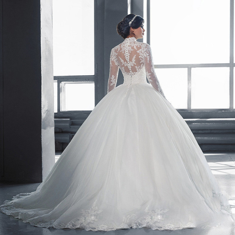 Picture of Wedding Dress 2025 New Bridal Stand Collar Waist Slimming Look Fishtail Small Tail Lace Export Large Size Wedding Dress