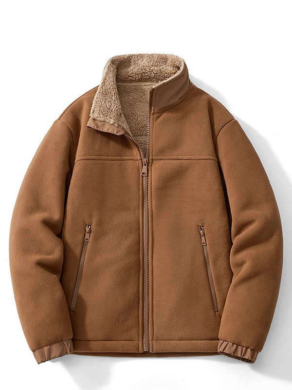Autumn and Winter New Fleece Jacket for Men Cross-Border Plus Velvet Thickened Polar Fleece Warm Stand-Up Collar Lambswool Jacket for Men Wholesale
