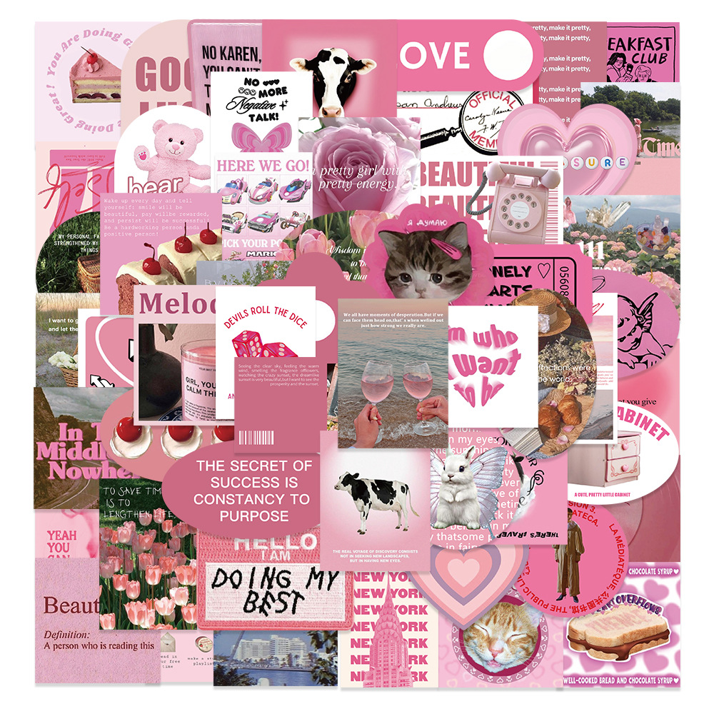 56 cartoon Pink English flower girl graffiti stickers luggage guitar computer phone case waterproof stickers