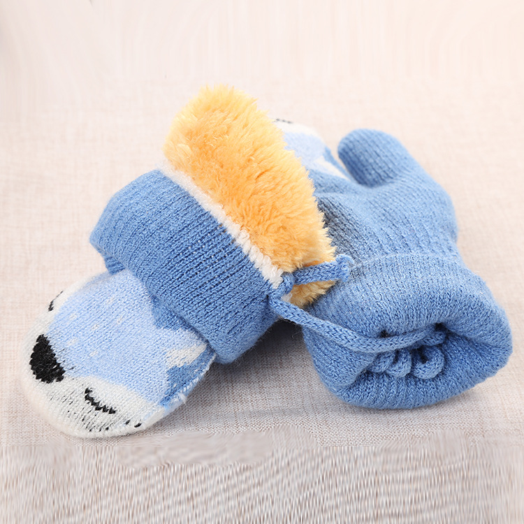 Picture of 3-Year-Old Cute Little Fox Winter Double-Layer Knitted Wool Fleece-Lined Thick Outdoor Warm Gloves Cartoon for Boys and Girls
