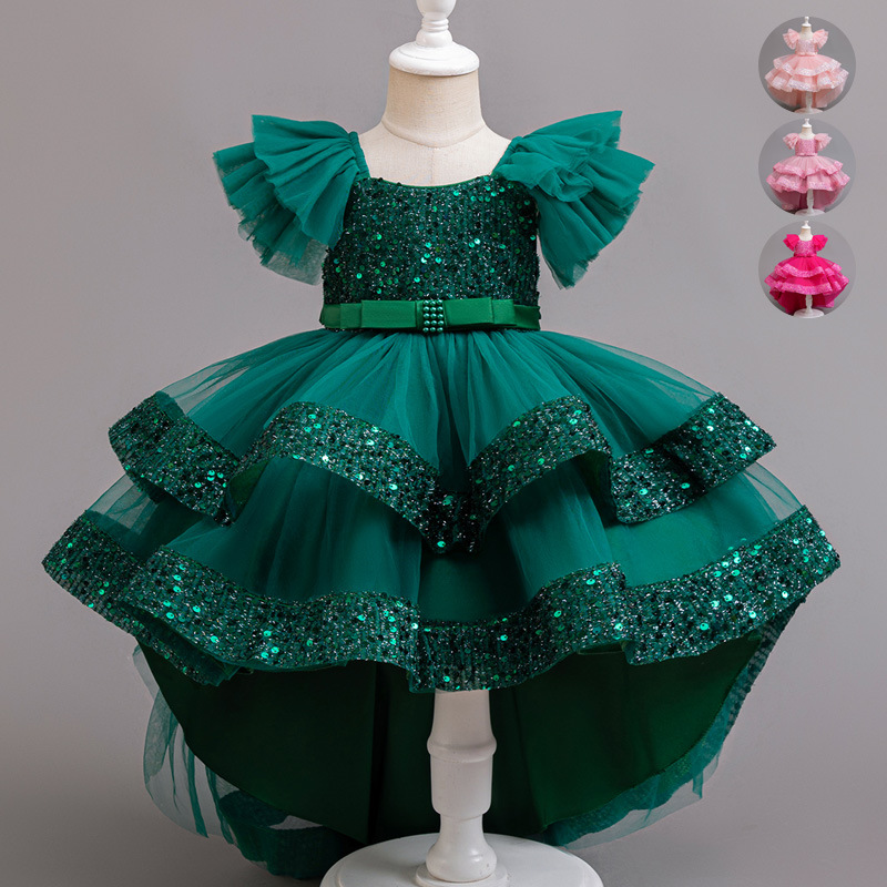 Picture of Cross-border Children's Princess Dress Sequin Trailing Dress Summer Dress European and American Girls Birthday Dinner Piano Performance dress