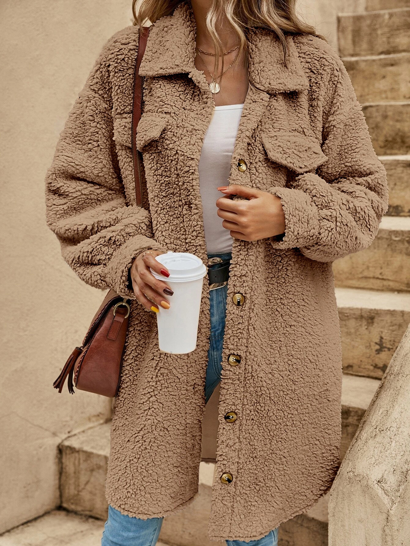 Picture of 2025 Foreign Trade Winter Cross-Border Amazon New Style Button-Down Plush Coat, Loose and Elegant Long Coat for Women