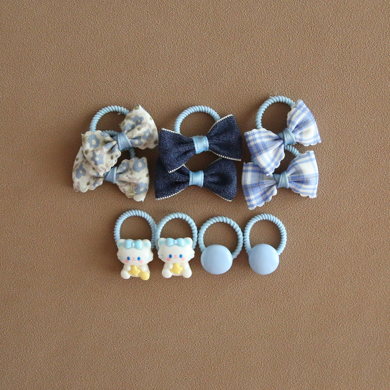 Picture of A152 factory wholesale children's cute headdress hair accessories baby mini bow thumb rubber band suit 1 set