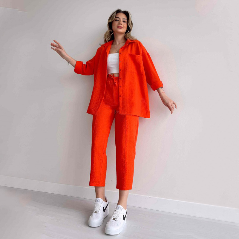 Picture of European and American Plus Size Women's Clothing 2025 Autum New Casual Loose Shirt Jacket Nine-Point Sports Harem Pants Two-Piece Set