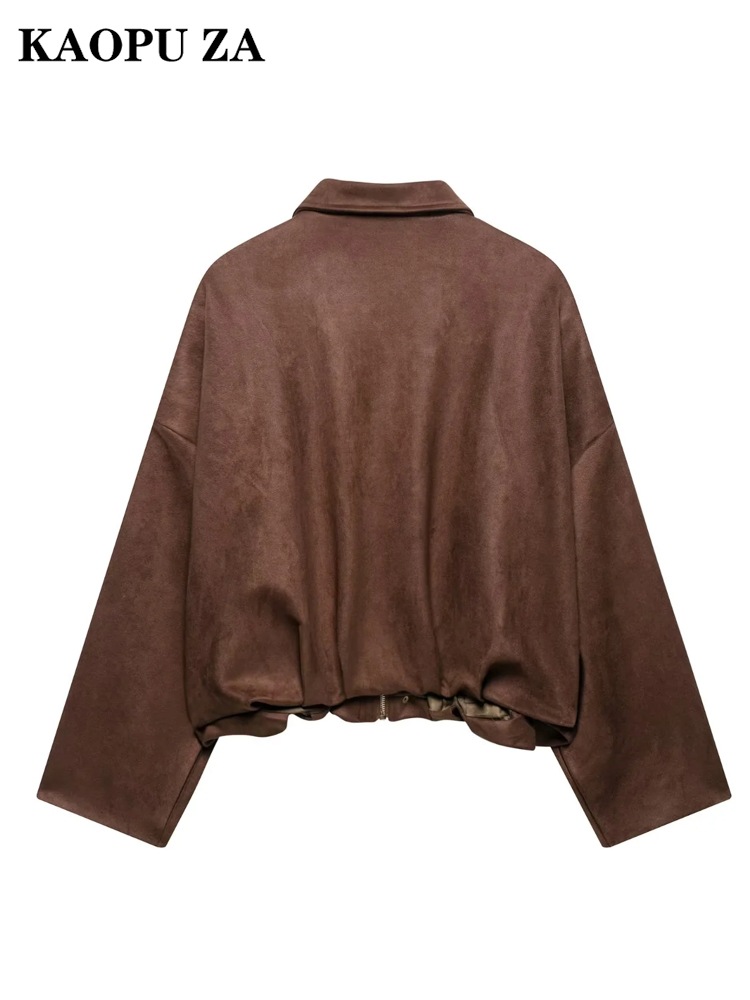 Picture of Kaopu Za American Style 2025 Retro Coat Spring Bomber Jacket Women Casual Faux Leather Streetwear Outerwear