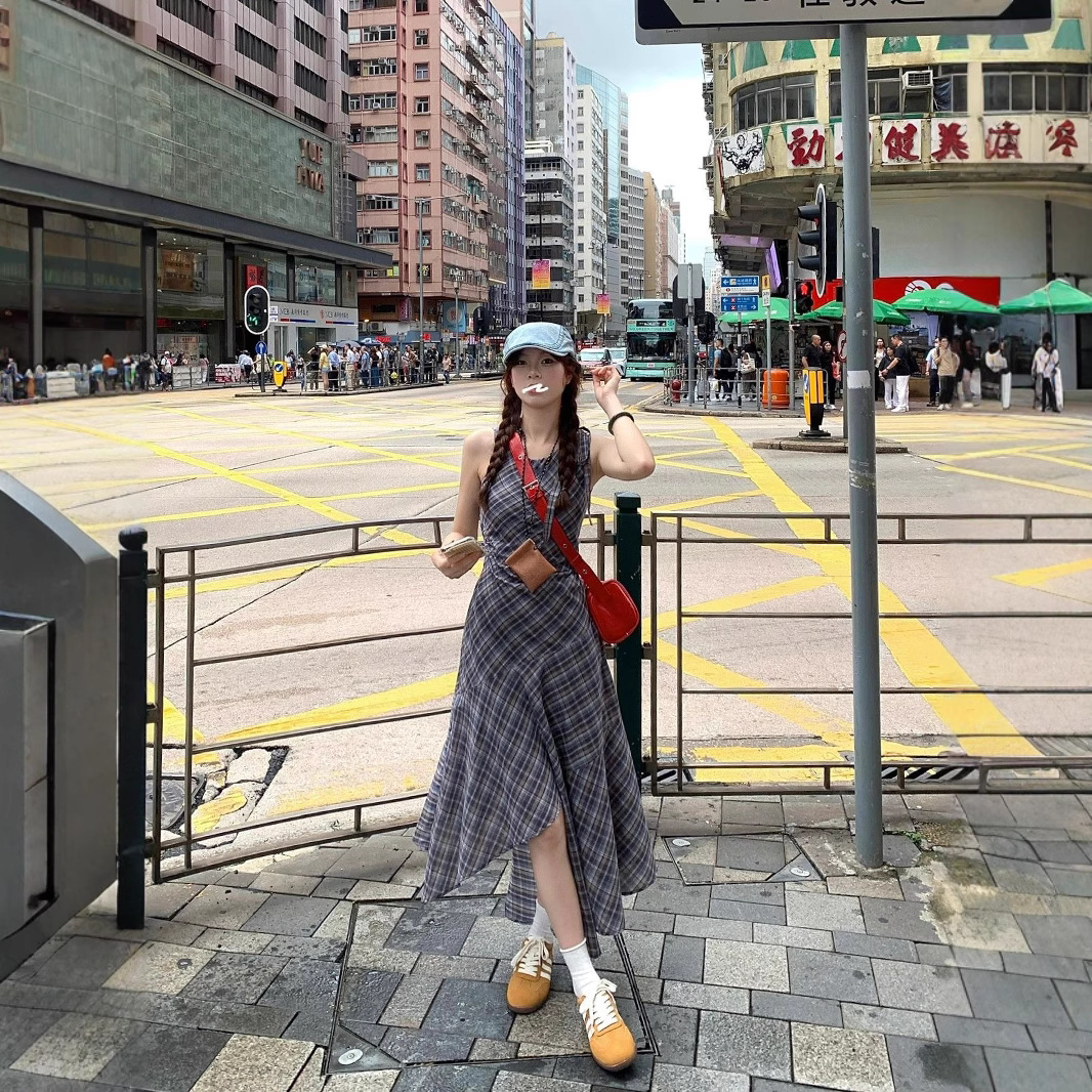 French Style Sleeveless Irregular Plaid Vest dress Children's Summer 2025 New Style Small Elegant Long Dress