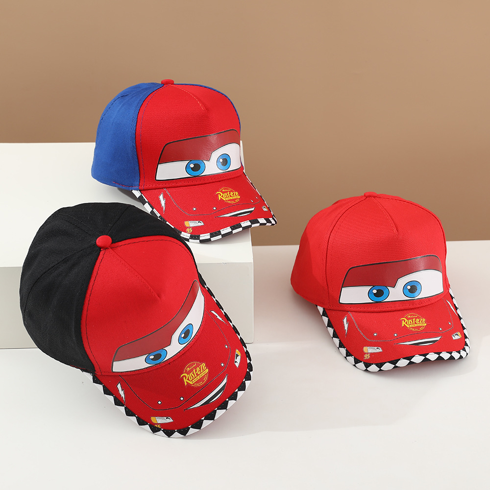Picture of Korean Car Children's Flat Brim Baseball Cap Spring and Autumn New Cartoon Lightning Mcqueen Boys and Girls Hip-Hop Hat Wholesale
