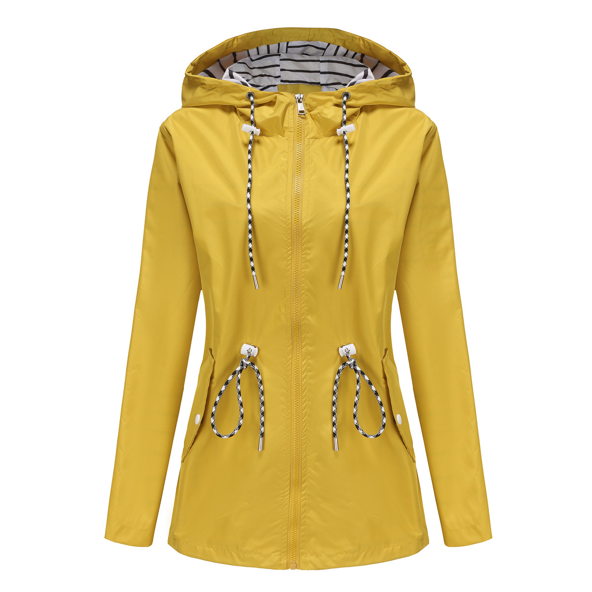 Picture of Autumn/Winter Coat European and American women's trench coat cross-border women's long hooded striped splash-resistant raincoat