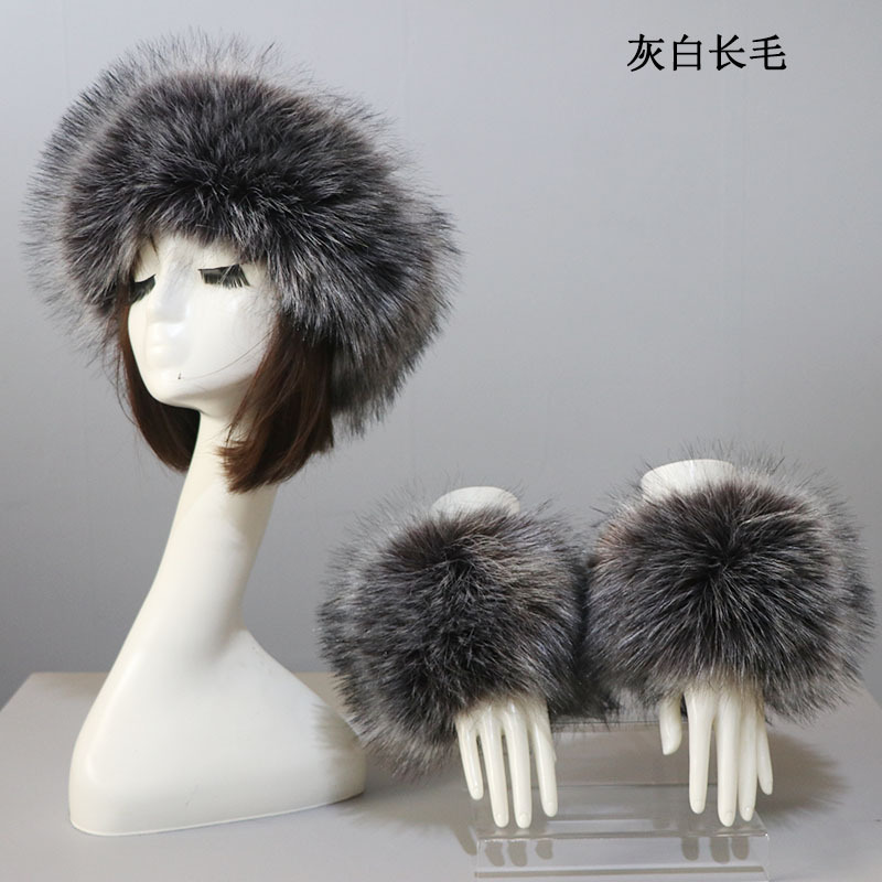 Picture of Hat Cuff Set Autumn and Winter Warm Imitation Fur Empty Top Hat Imitation Fox Mao Mao Cuff Foreign Trade Beanie Hat for Women