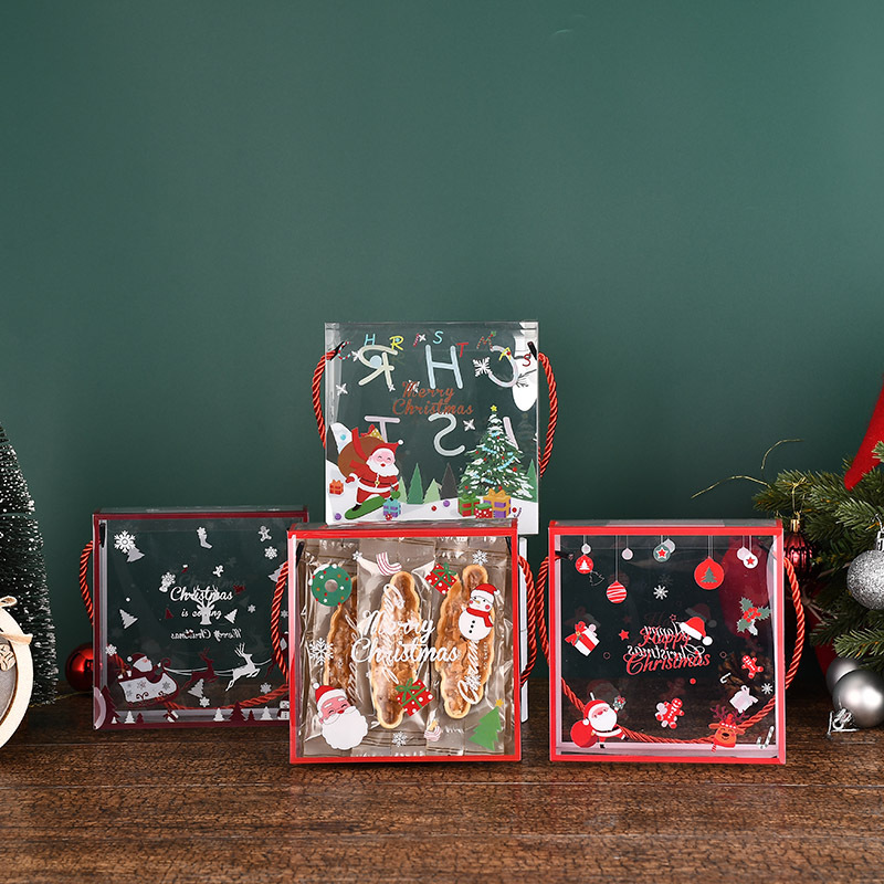Christmas candy box Pingan fruit packaging box transparent portable glutinous rice boat cookies nougat snowflake crisp box