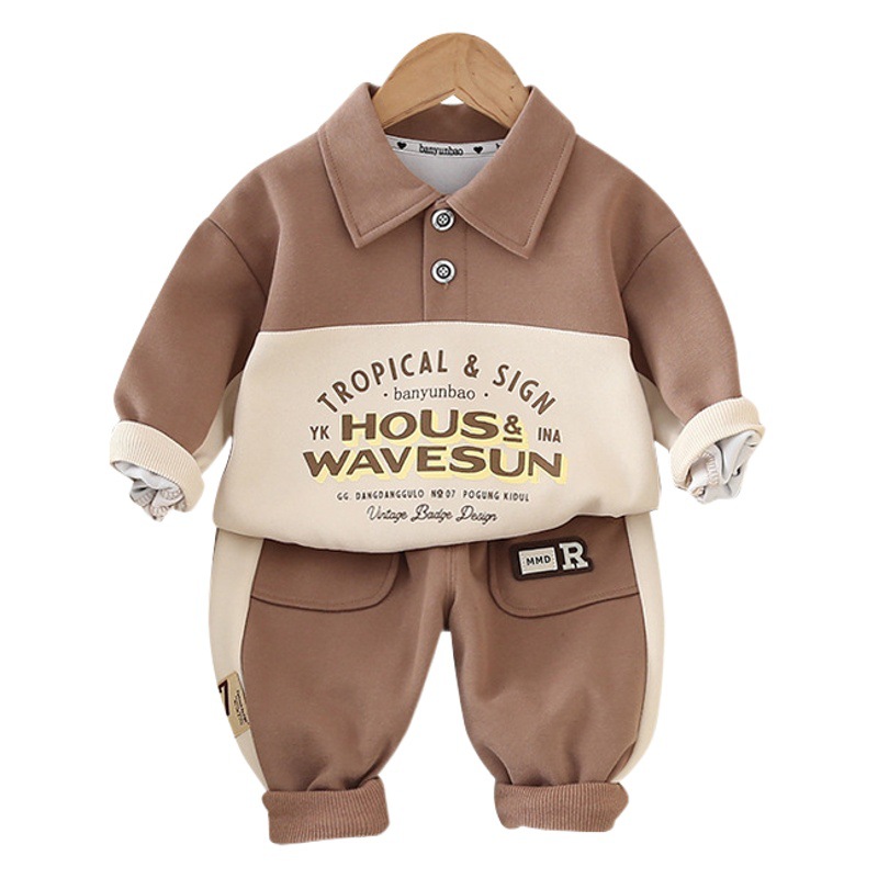 Children's wear suit boys and children's long sleeve lapel sweater sports pants spring and autumn male baby new two-piece set on behalf of wholesale