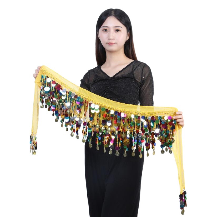 Neon belly dance sequined Gong waist chain fitness waist chain Xinjiang dance Indian dance practice performance waist chain