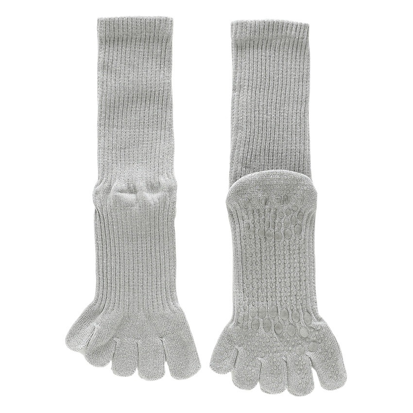 Yoga Socks for Women, Professional Non-Slip Socks, Mid-Calf Cotton Long Sports Socks, Calf Socks, Floor Five-Finger Yoga Socks