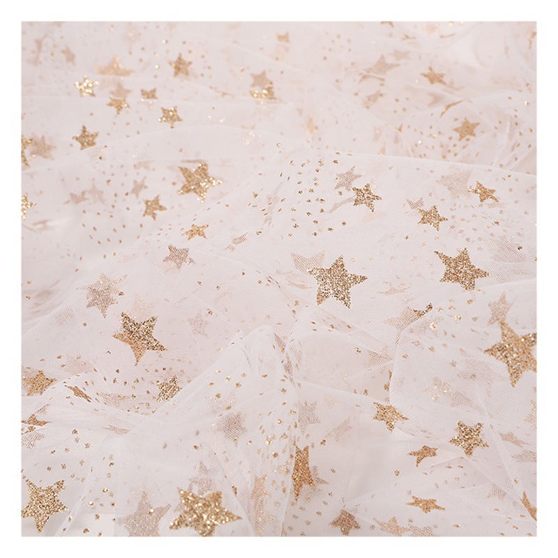 Shiny gold pink five-pointed star mesh fabric Halloween Gift Box shooting decorative cloth children's clothing bright pink star yarn tulle