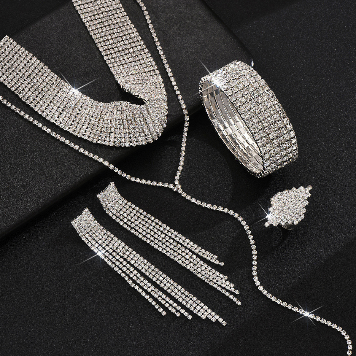 Picture of Europe and the United States luxury personality exaggerated jewelry bundle neck multi-layer necklace earrings bracelet ring suit full diamond jewelry wholesale