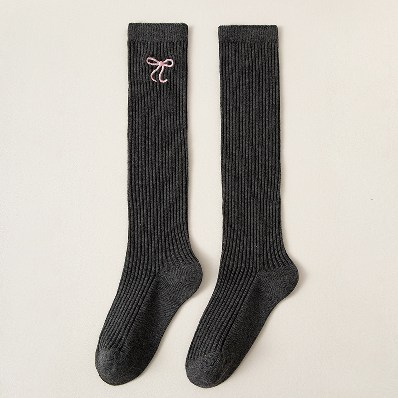 Picture of Children's socks autumn and winter new girls bow embroidery stockings academic style calf socks children's high cotton socks