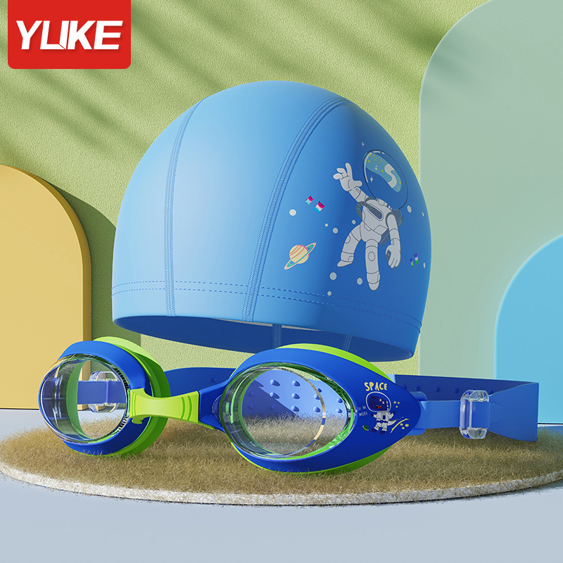 Picture of Children's swimming goggles waterproof anti-fog HD boys and girls professional swimming glasses swimming cap set diving special equipment