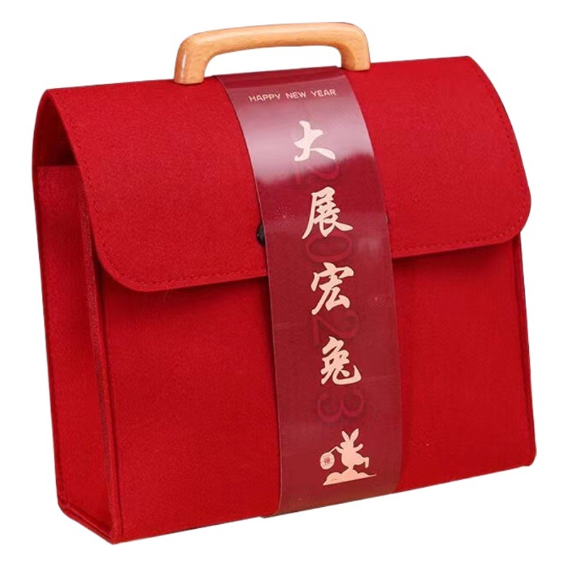 Felt Bag Wooden Handle Handbag Annual Meeting Business Accompanying Gift Bag Advanced Sense Bridesmaid Best Man Gift Bag Packaging Box