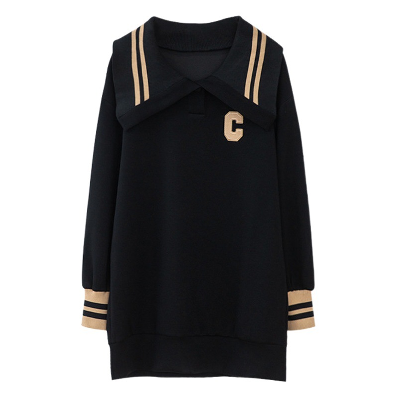 Plus size sweater dress 2023 Autumn New slightly fat girl loose slimming fashion stitching doll collar dress women