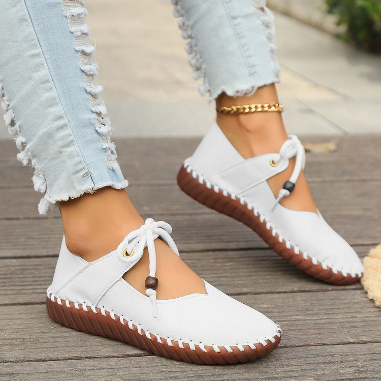 European and American Foreign trade 2023 Spring and Autumn British retro small leather shoes round toe lightweight soft bottom casual shoes for women