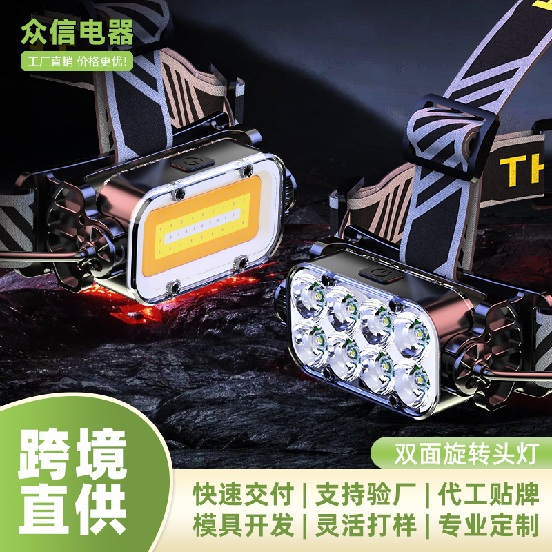 Zhongxin's New Headlamp Rechargeable Outdoor Head-Mounted Miner's Lamp Flashlight Large-Capacity Polymer Long-Life Rotating Headlamp