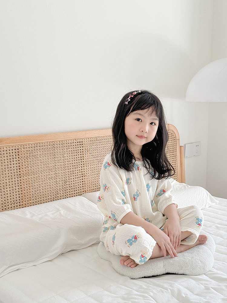 Picture of 2025 Children's Air Conditioning Home Clothes Cartoon Double-Layer Cotton Yarn Pajamas for Boys and Girls Pure Cotton Summer Thin Sleeve suit