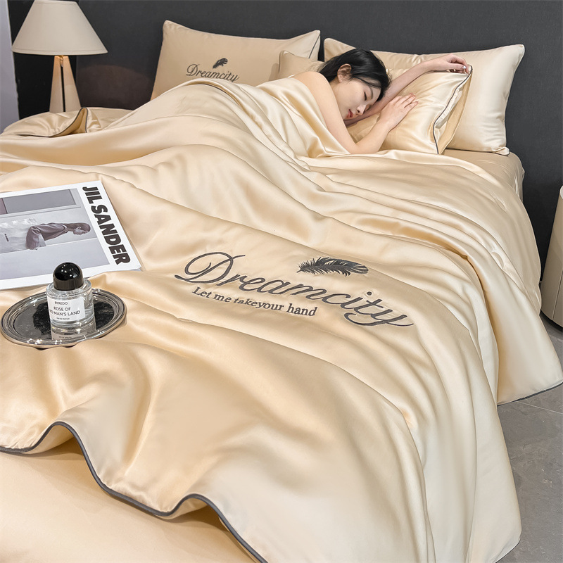 Picture of Washed Ice Silk Summer Quilt Four-piece Solid Color Embroidered Cool Air Conditioned Quilt Summer Gift Summer Quilt Summer Thin Quilt