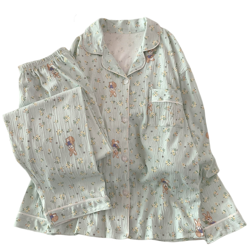 Picture of Retro fairy wind spring new long sleeve pajamas women wrinkled cloth cartoon home clothes fashion suit real shot wholesale
