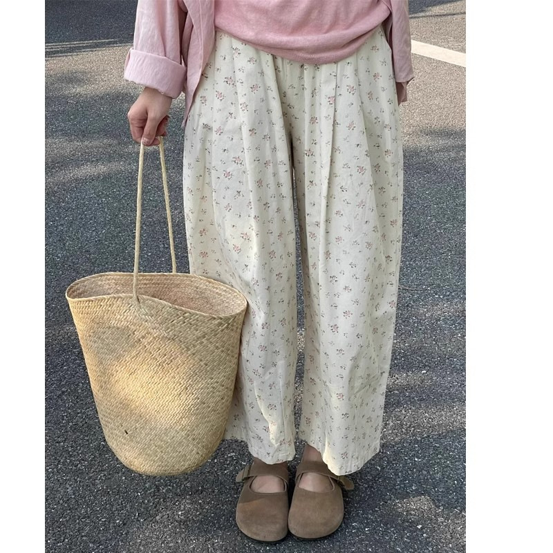 More than 99% Cotton Wide Leg Pants Casual Spring and Summer Thin Japanese Loose chubby girl Slim Banana Nine-point Balloon Pants