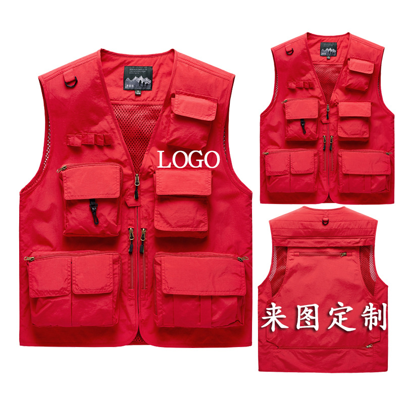 Cross-border waistcoat men's outdoor multi-pocket fishing waistcoat breathable sports photography advertising printable logo work clothes