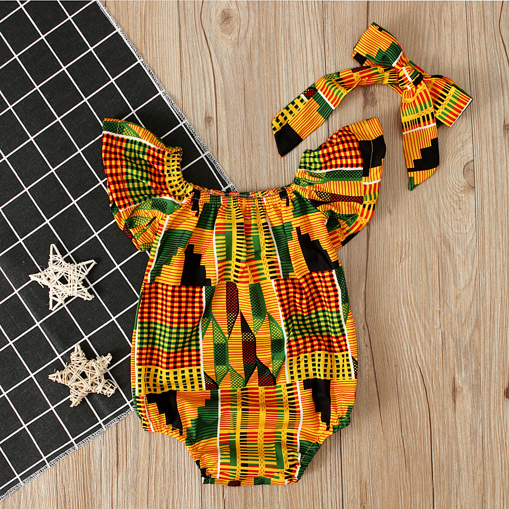 Picture of Hair Band Cute Baby Children European and American Girls African Bohemian Style Printed Jumpsuit Clothing ins