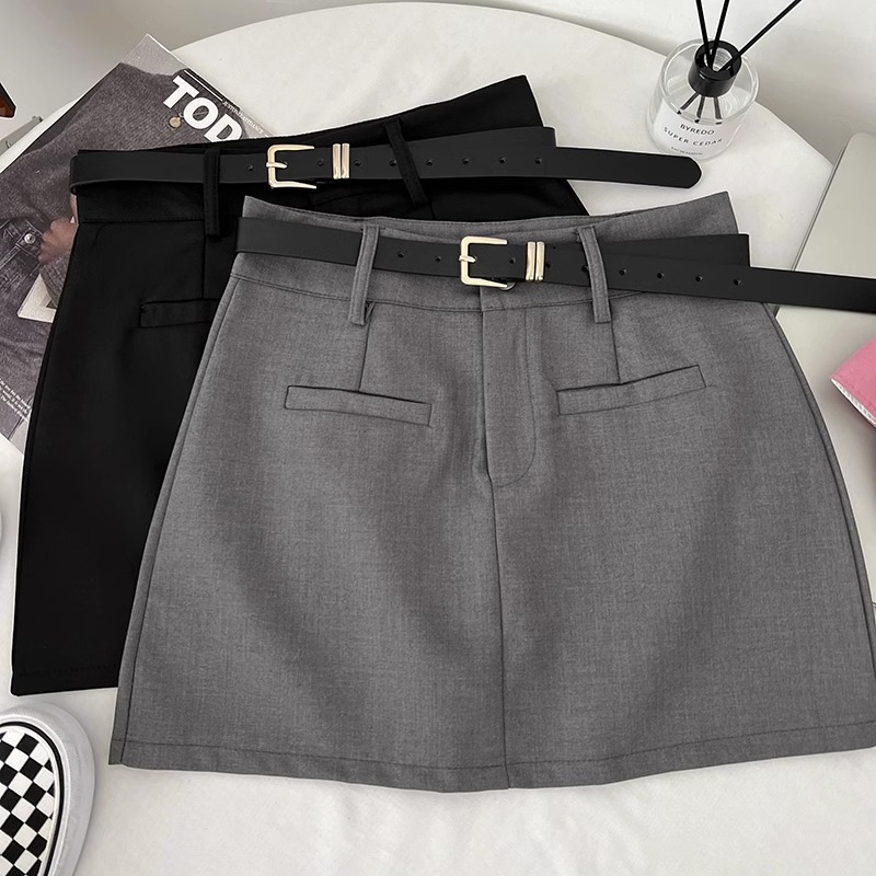 Grey High Waist Slimming Skirt Women's 2024 Spring New Arrival Hip Skirt College Style Fashion Anti-glare A- line Skirt