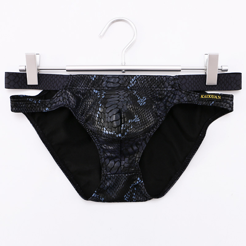 AliExpress Men's Underwear Low Waist Sexy Hollow-out Briefs Imitation Snakeskin Large Bag U Convex Bikini Underpants for Men
