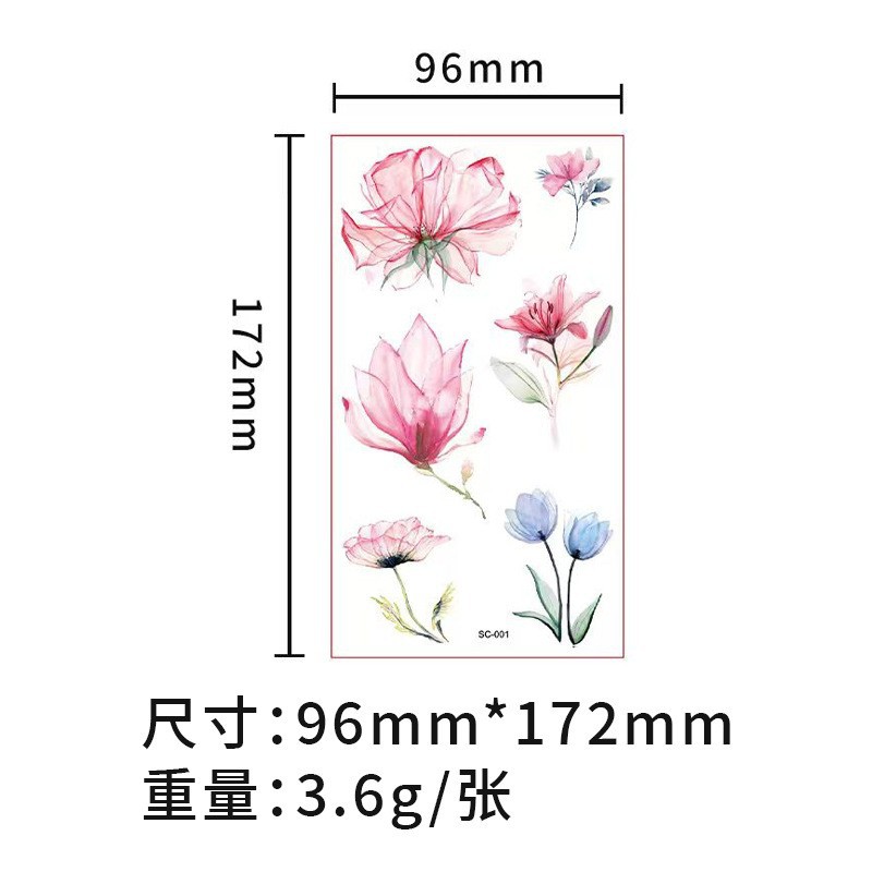 Picture of Watercolor Flower Small Fresh Antique Tattoo Sticker Hand Back Collarbone Chest Sexy Cover Scar Flower Arm Tattoo Sticker